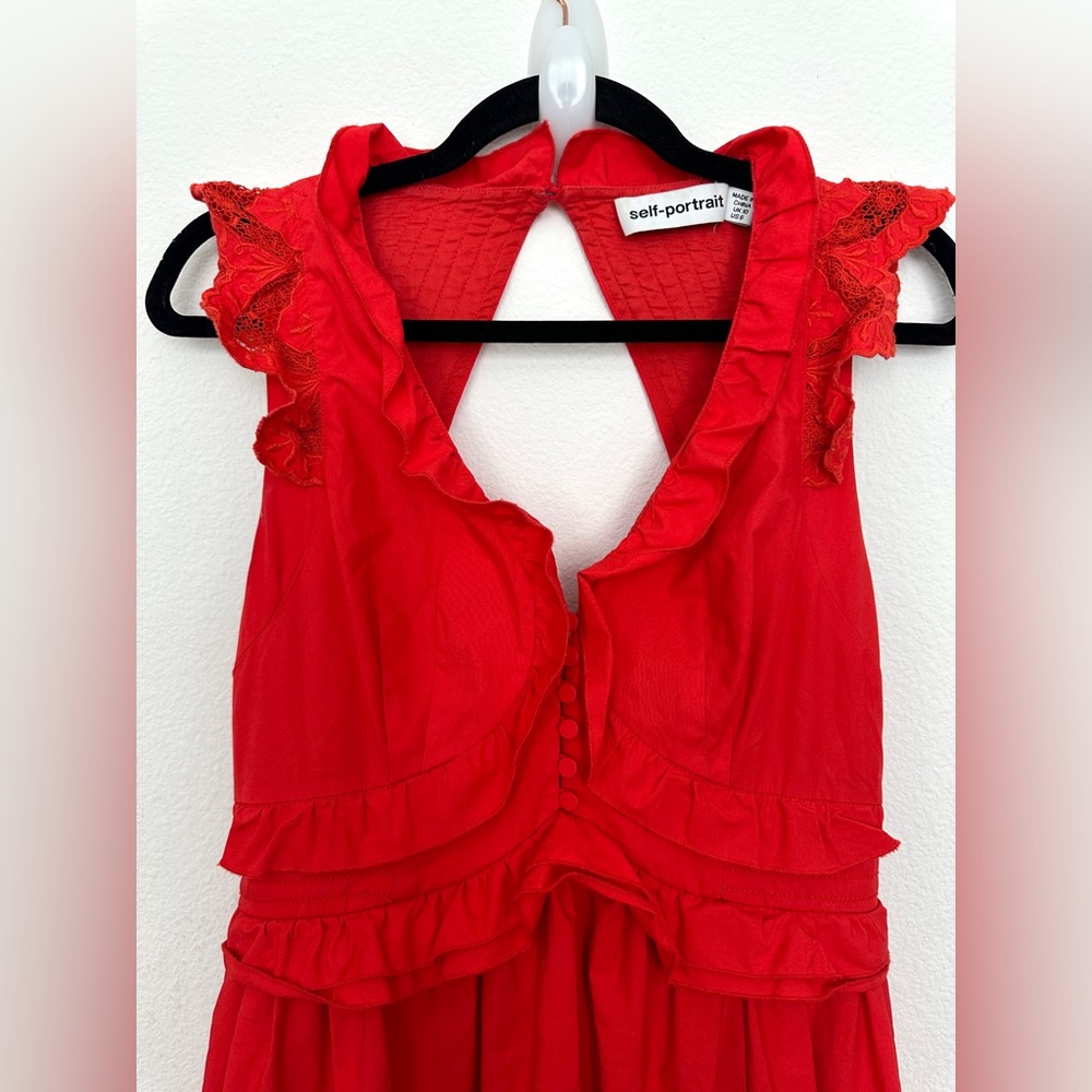 Self-Portrait Broderie Embroidered Lace Red Midi‎ Dress size 6 - Picture 6 of 16